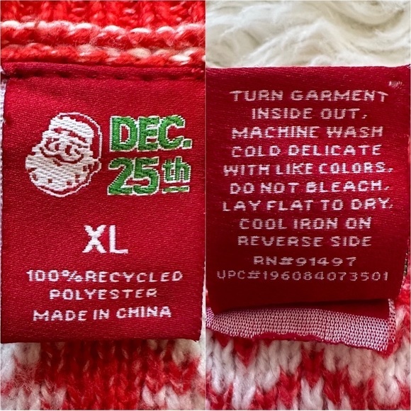 Dec. 25th Cardigan Womens Christmas Holiday Sweater Fair Isle Red White XL - Picture 8 of 11